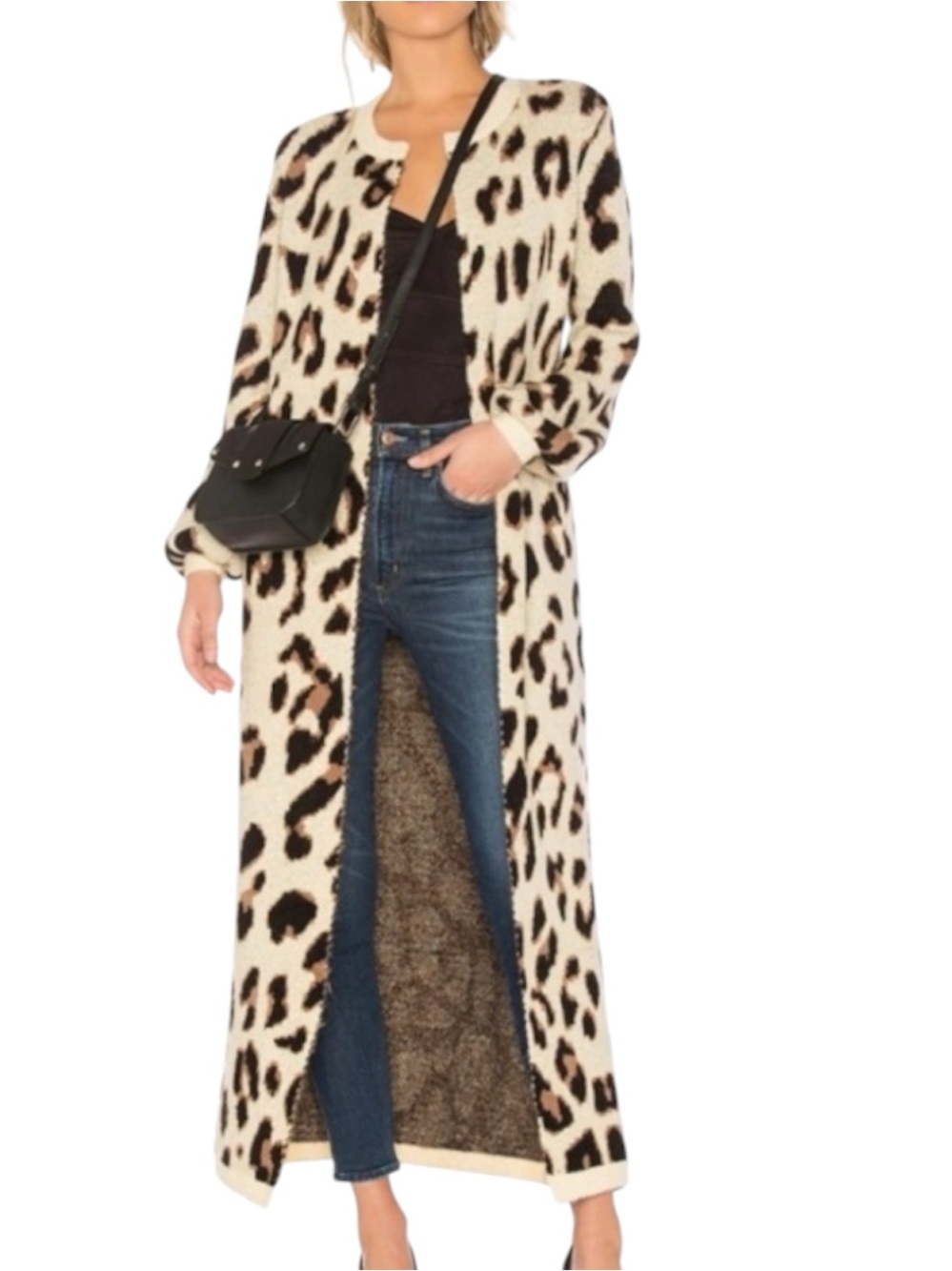 Lovers + Friends Leopard Lurex Long Duster Cardigan Sweater Large